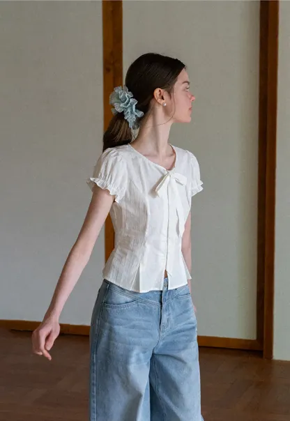 Ruffled Sleeve Bow Front Shirt