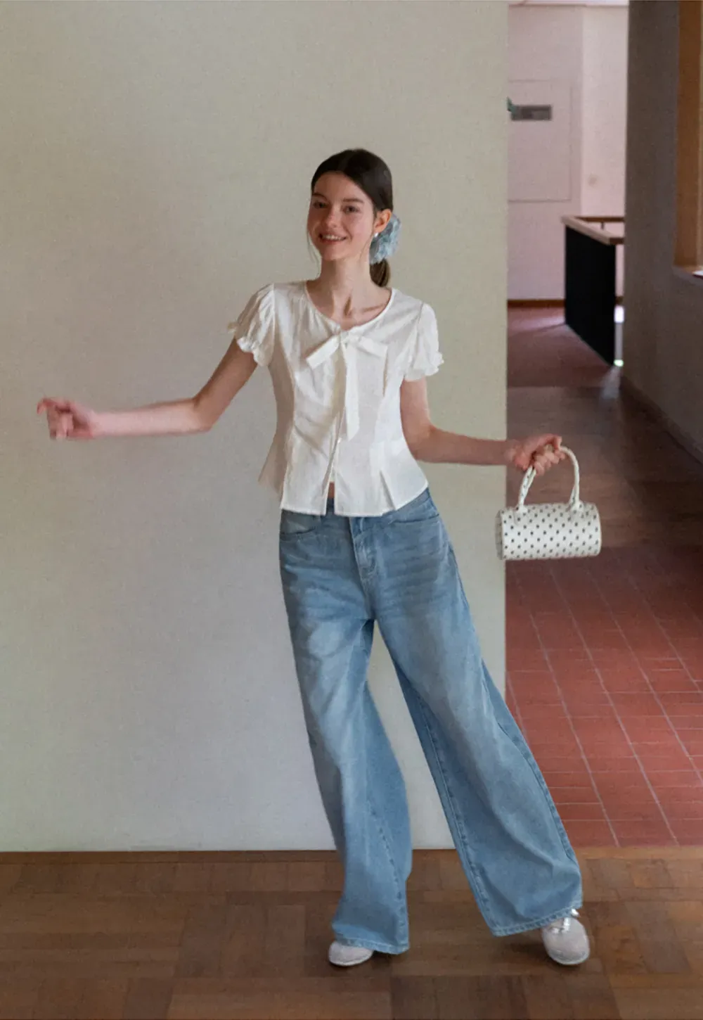 Ruffled Sleeve Bow Front Shirt