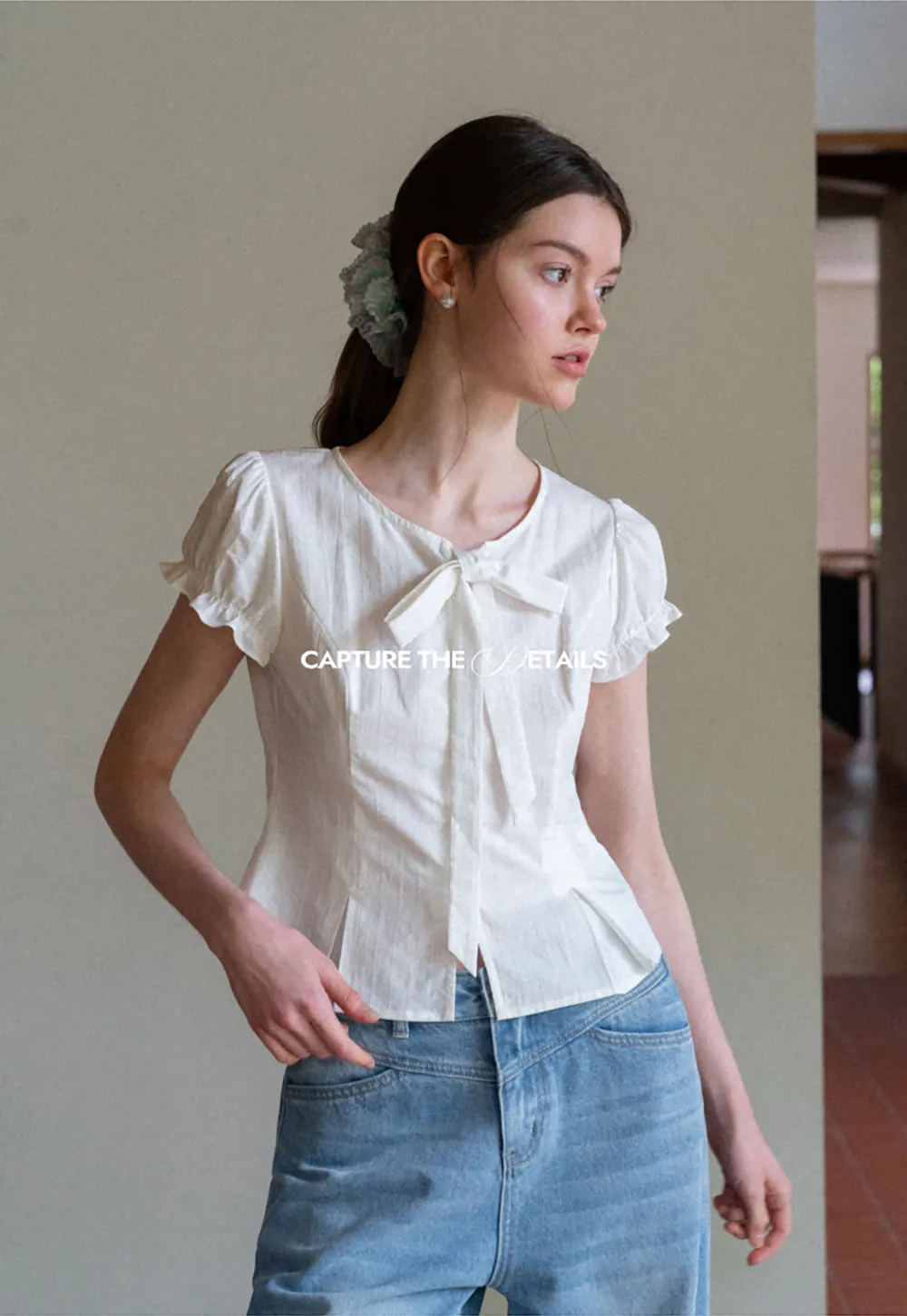 Ruffled Sleeve Bow Front Shirt