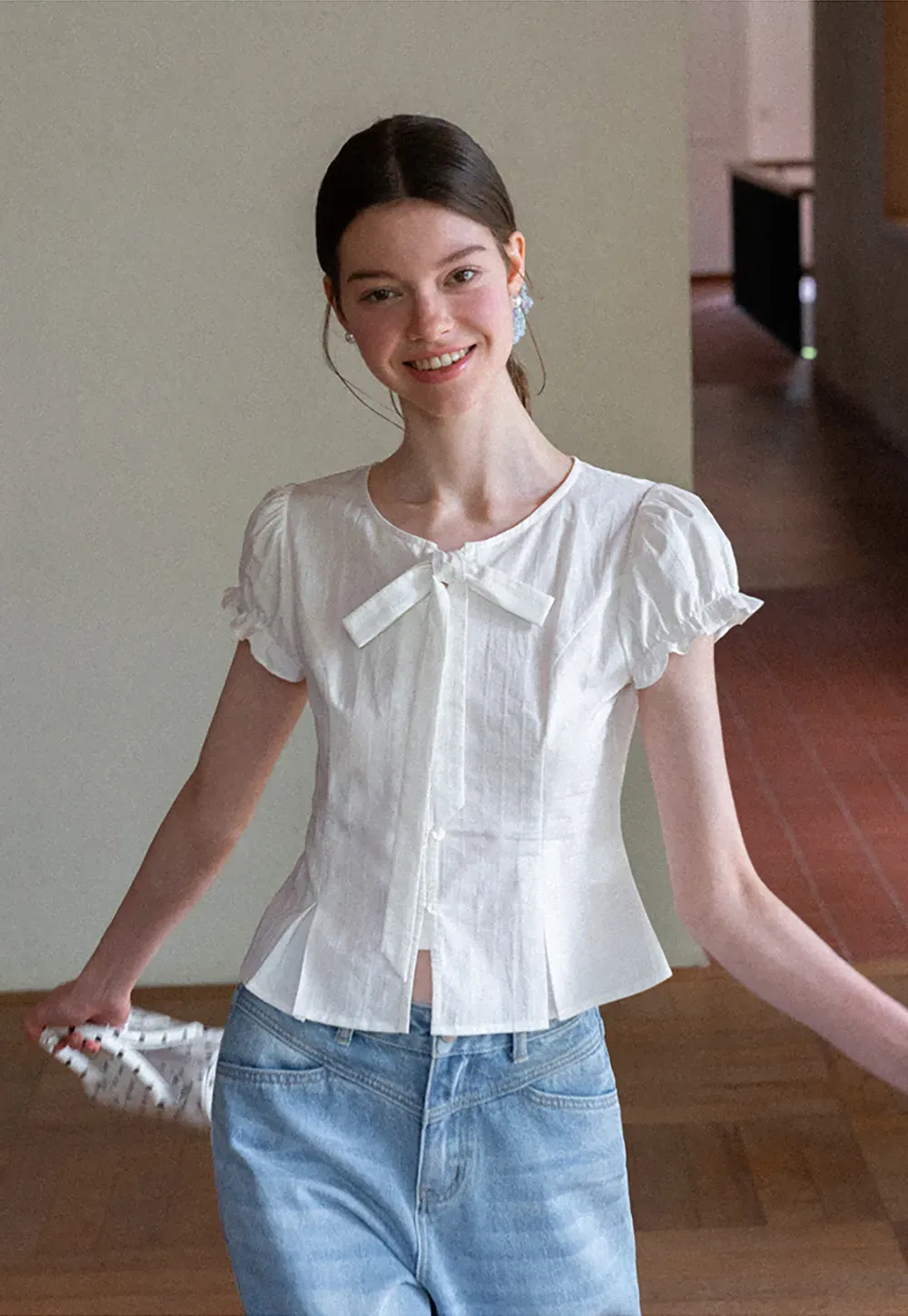 Ruffled Sleeve Bow Front Shirt