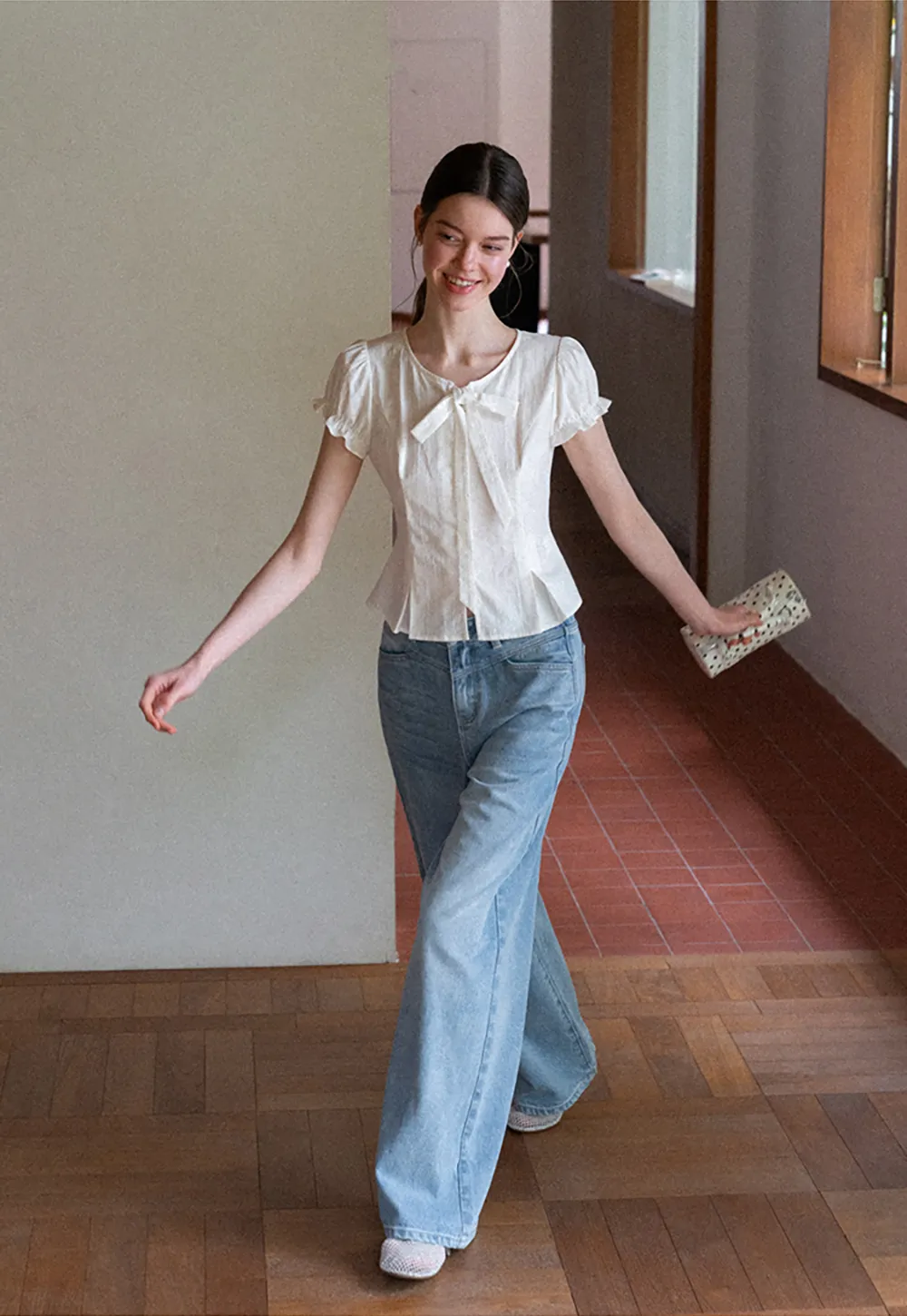 Ruffled Sleeve Bow Front Shirt