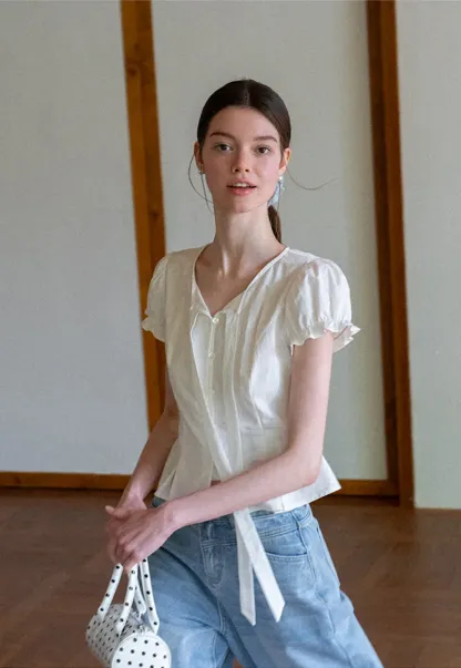 Ruffled Sleeve Bow Front Shirt