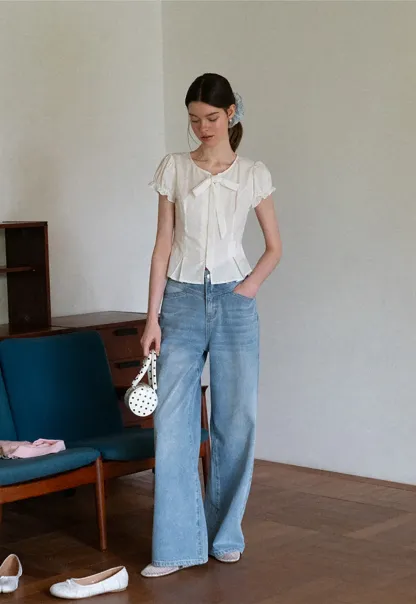 Ruffled Sleeve Bow Front Shirt