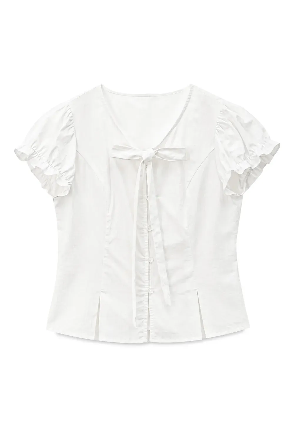 Ruffled Sleeve Bow Front Shirt
