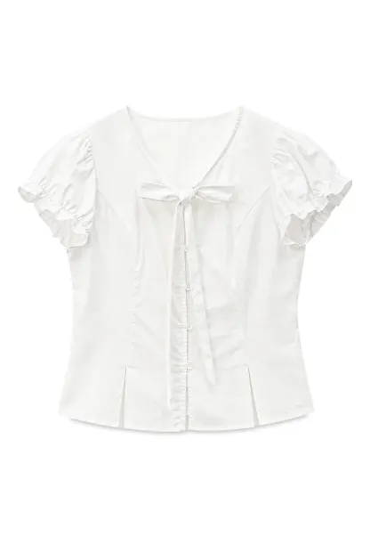 Ruffled Sleeve Bow Front Shirt