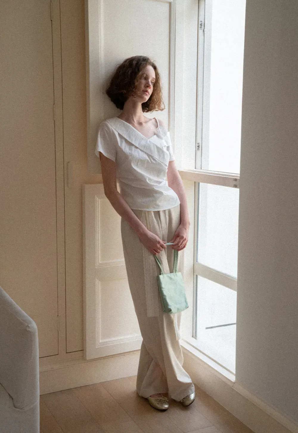 Asymmetrical Draped One Shoulder Short Sleeve Shirt