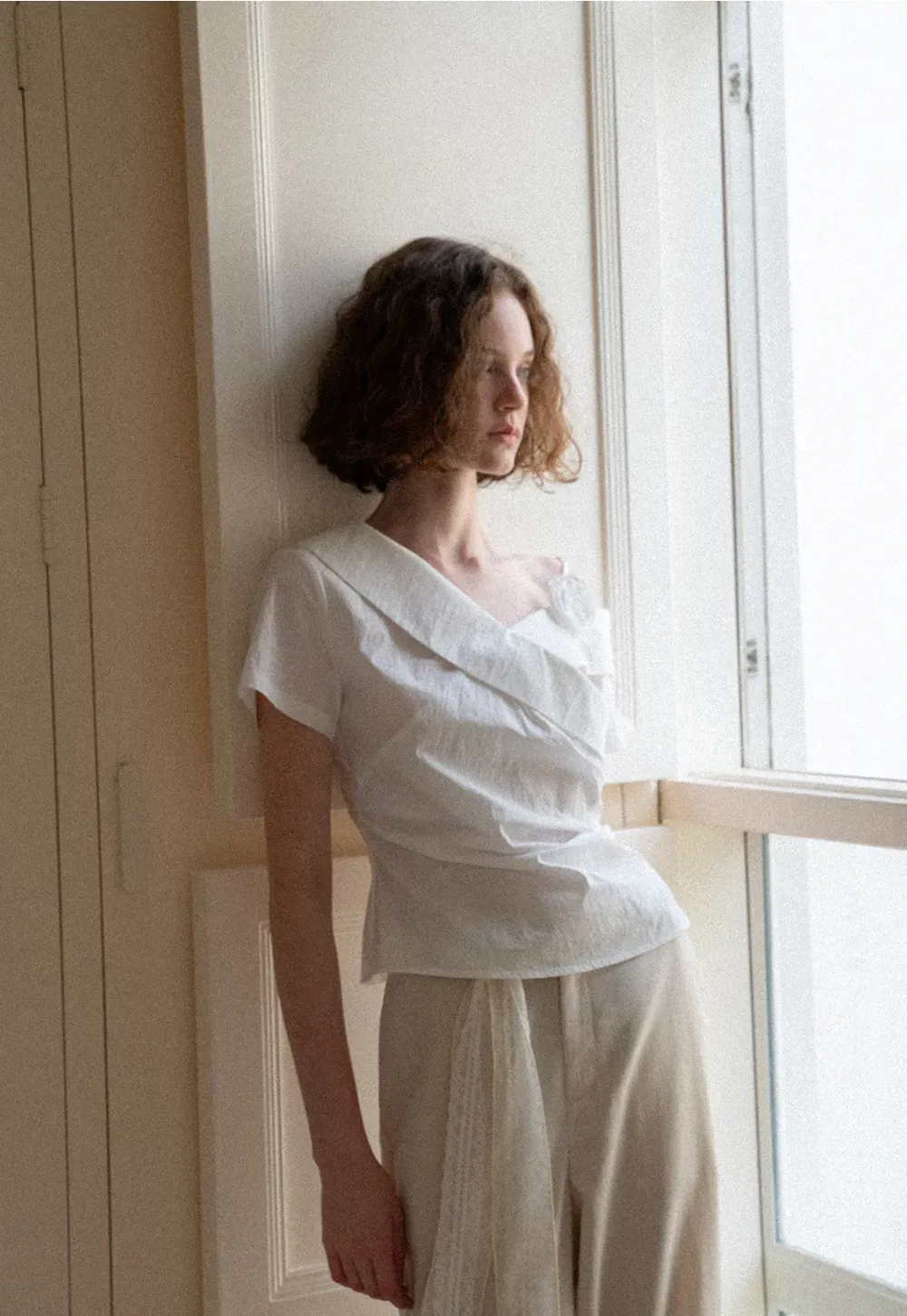 Asymmetrical Draped One Shoulder Short Sleeve Shirt