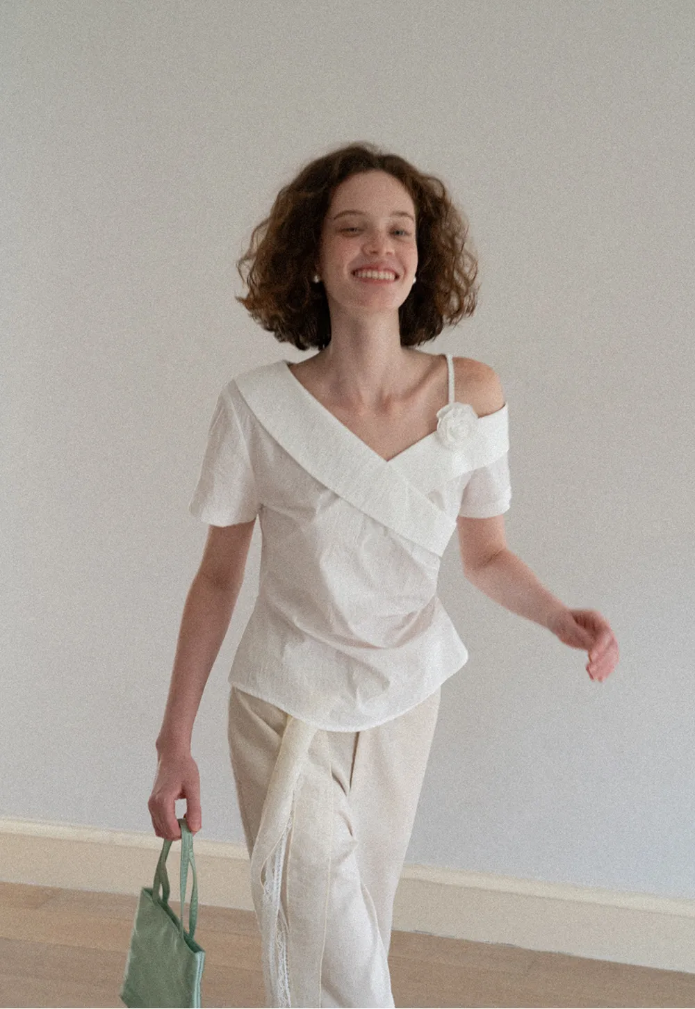 Asymmetrical Draped One Shoulder Short Sleeve Shirt