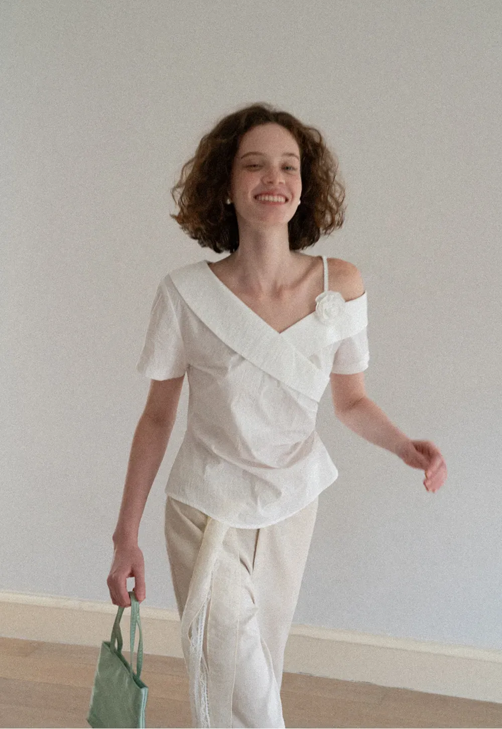 Asymmetrical Draped One Shoulder Short Sleeve Shirt