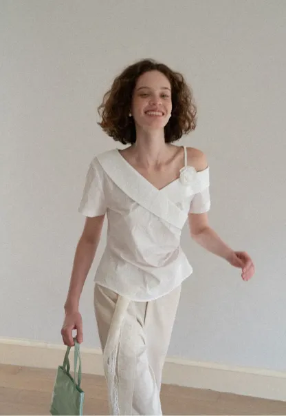 Asymmetrical Draped One Shoulder Short Sleeve Shirt