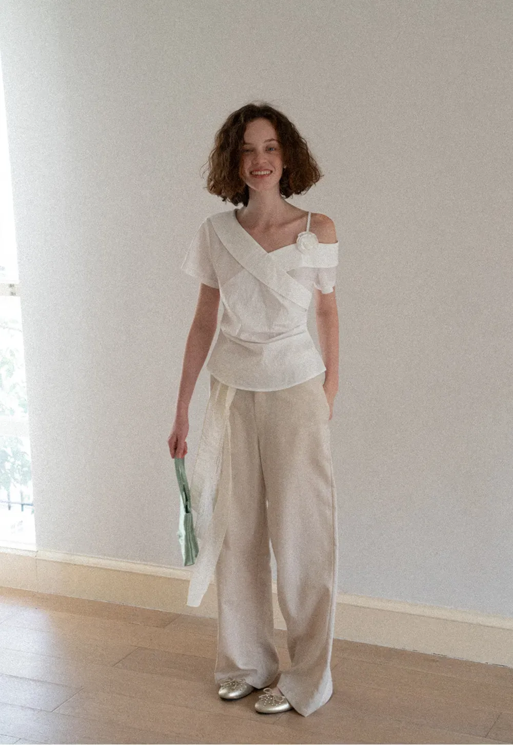 Asymmetrical Draped One Shoulder Short Sleeve Shirt