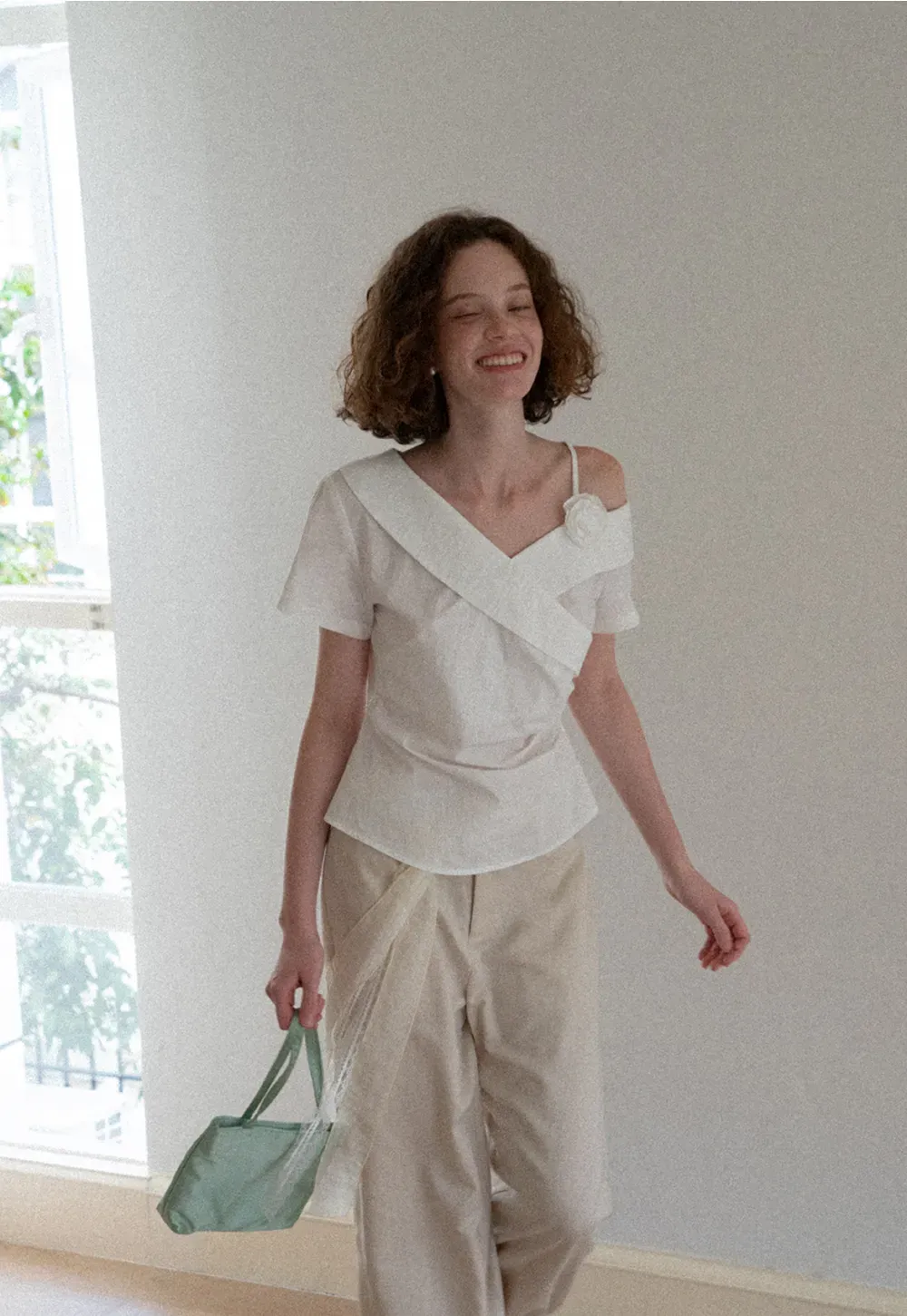 Asymmetrical Draped One Shoulder Short Sleeve Shirt