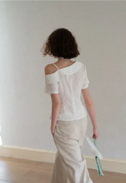 Asymmetrical Draped One Shoulder Short Sleeve Shirt