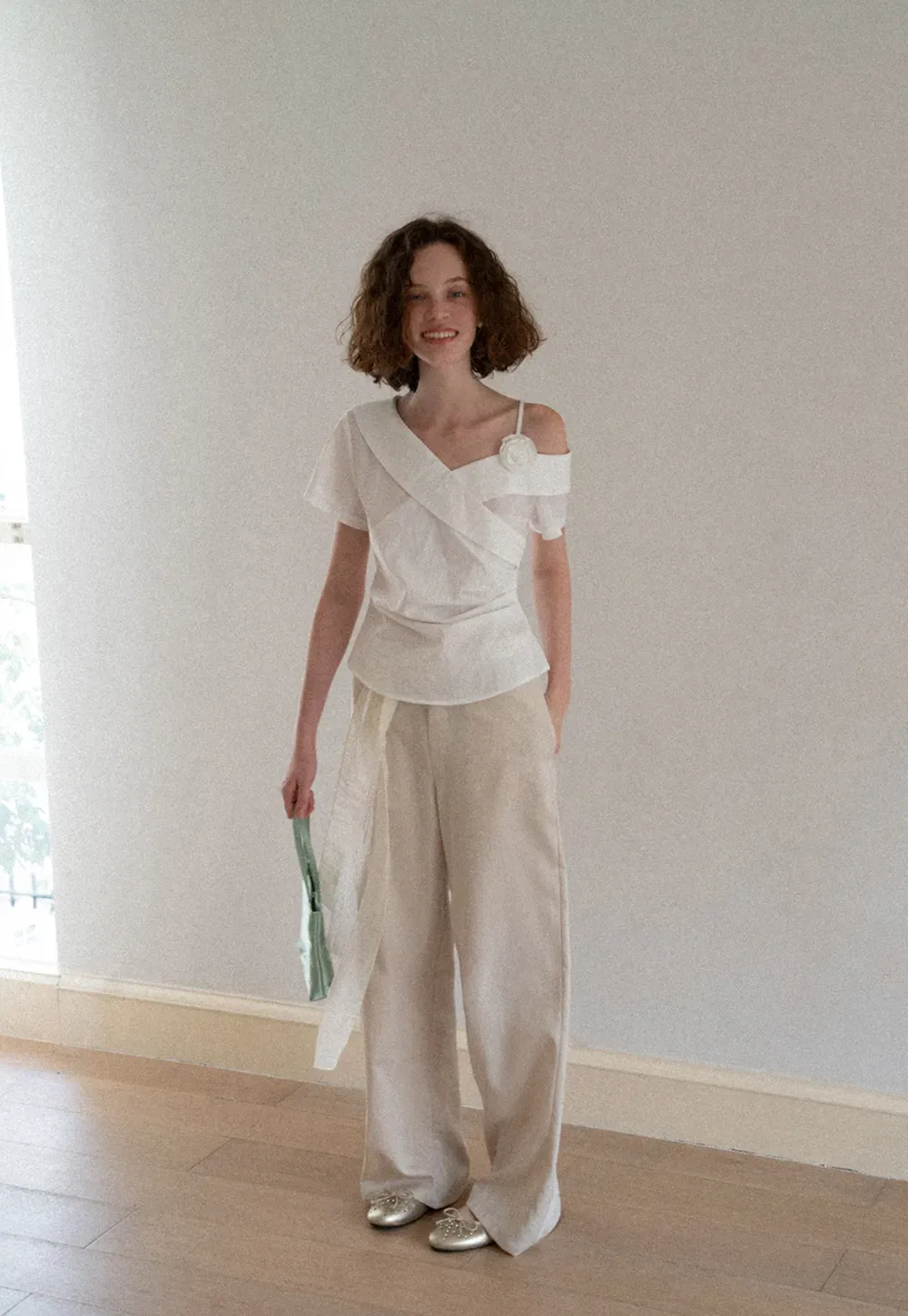 Asymmetrical Draped One Shoulder Short Sleeve Shirt