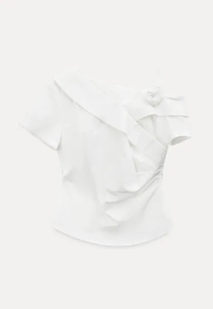 Asymmetrical Draped One Shoulder Short Sleeve Shirt