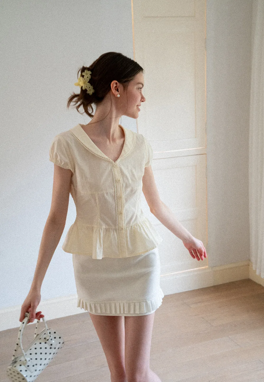 Puff Sleeve Peplum Top Shirt