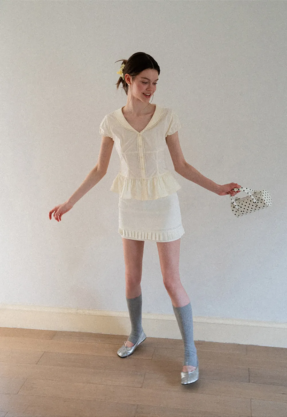 Puff Sleeve Peplum Top Shirt