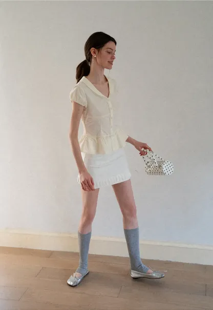 Puff Sleeve Peplum Top Shirt