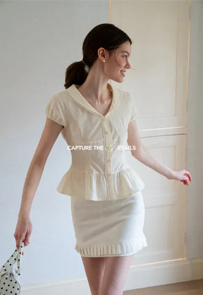 Puff Sleeve Peplum Top Shirt