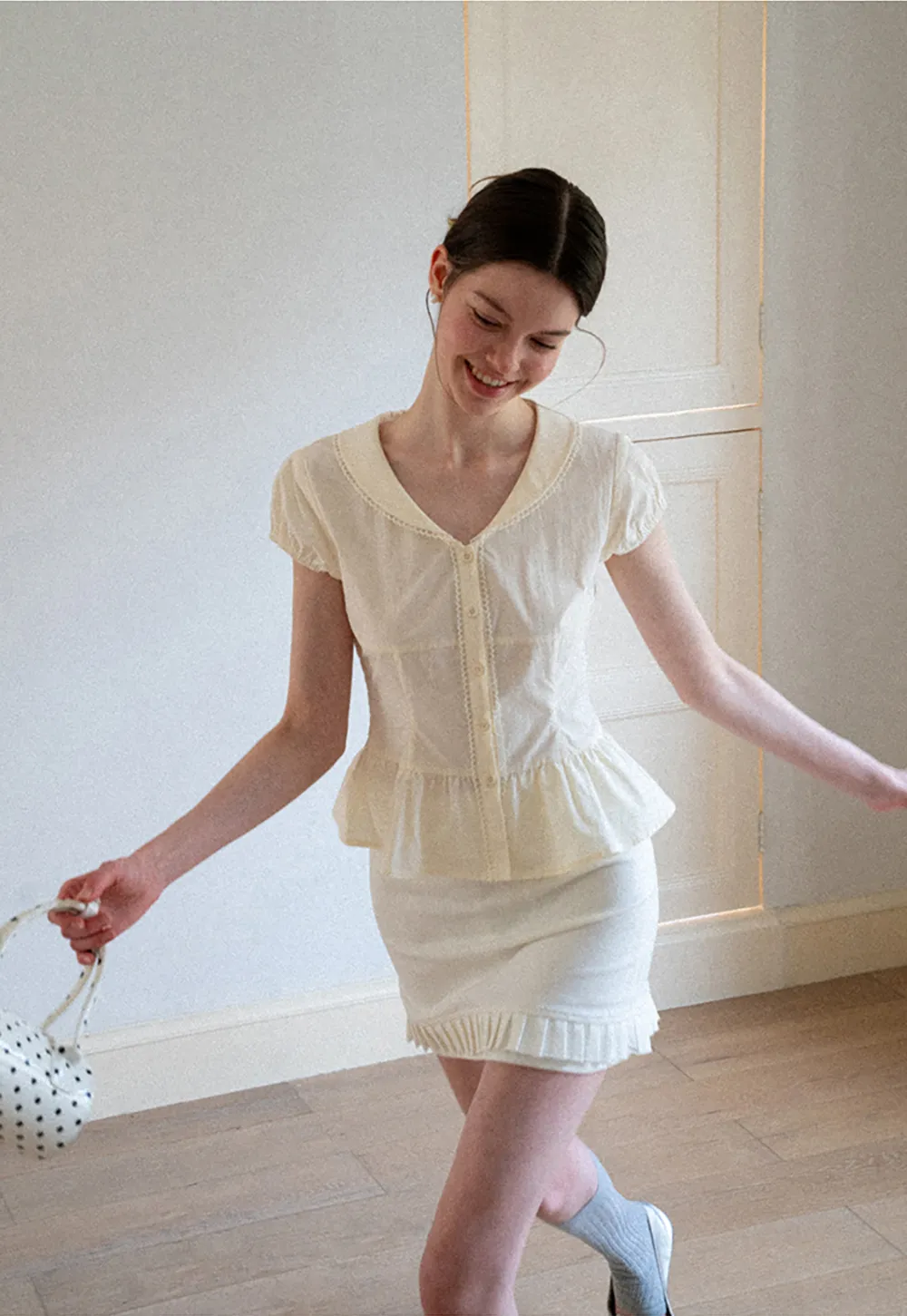 Puff Sleeve Peplum Top Shirt