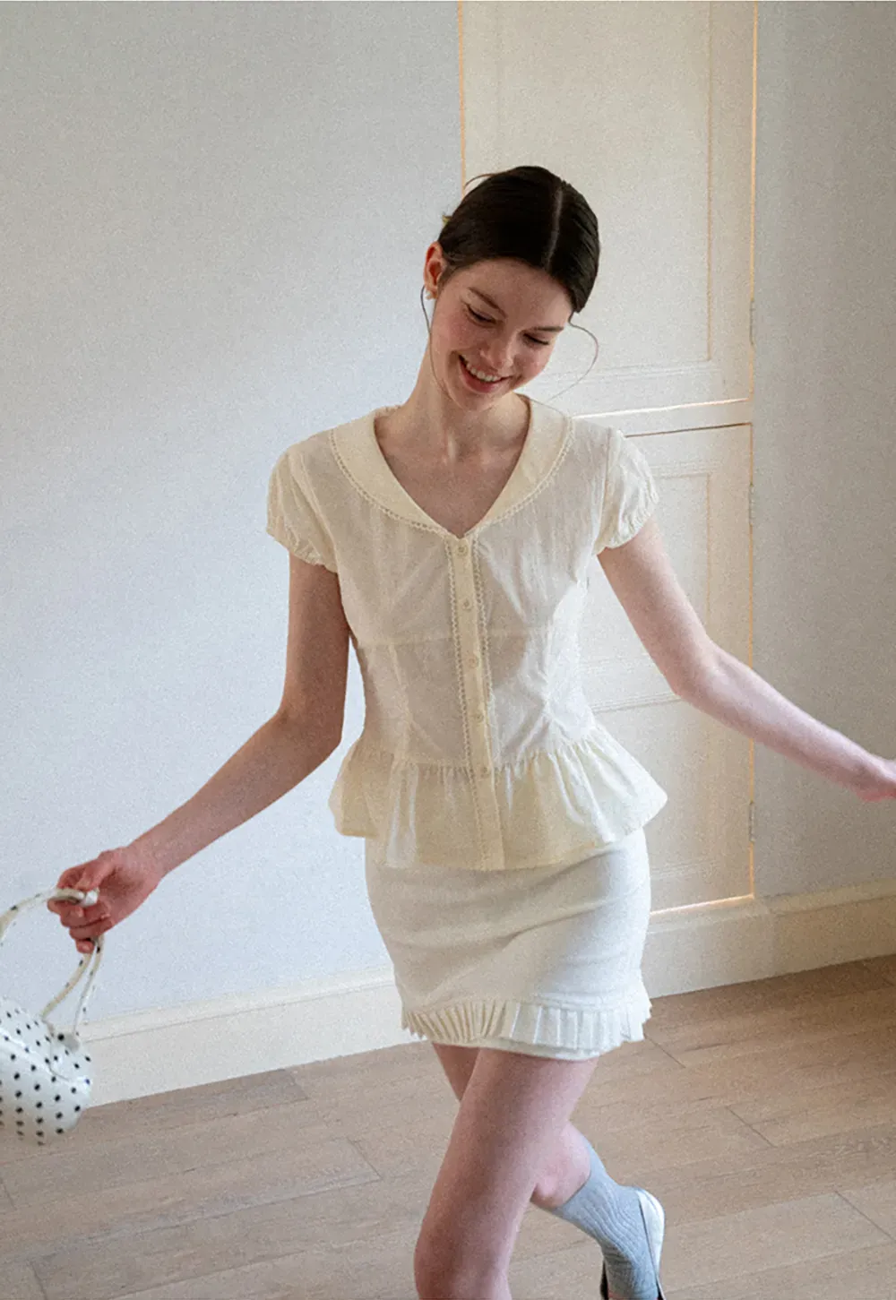 Puff Sleeve Peplum Top Shirt