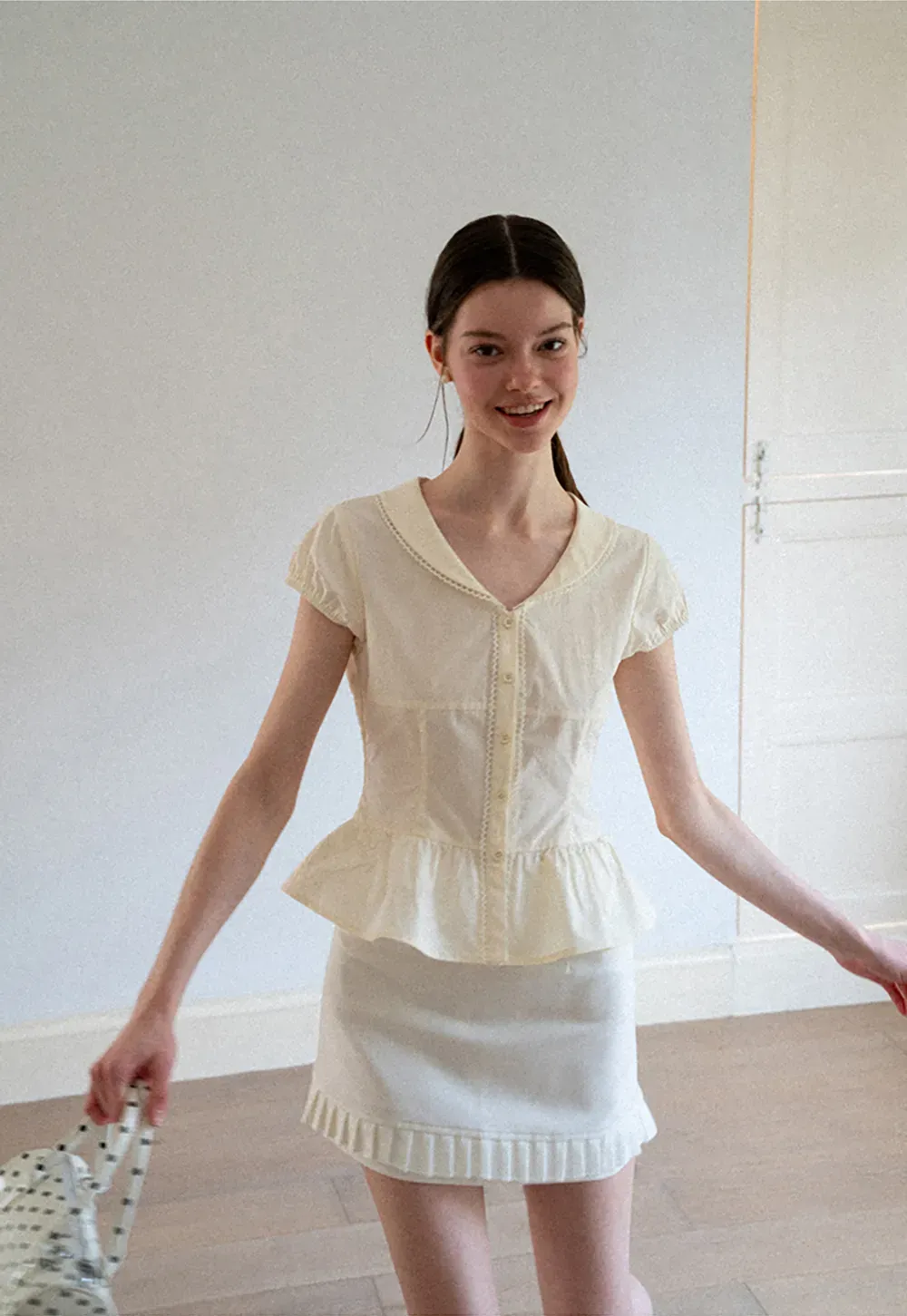 Puff Sleeve Peplum Top Shirt