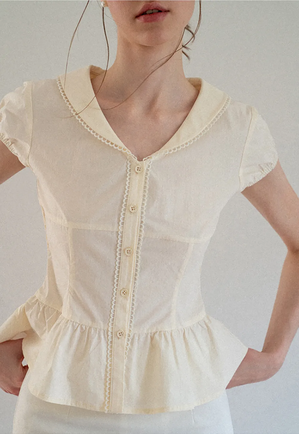 Puff Sleeve Peplum Top Shirt