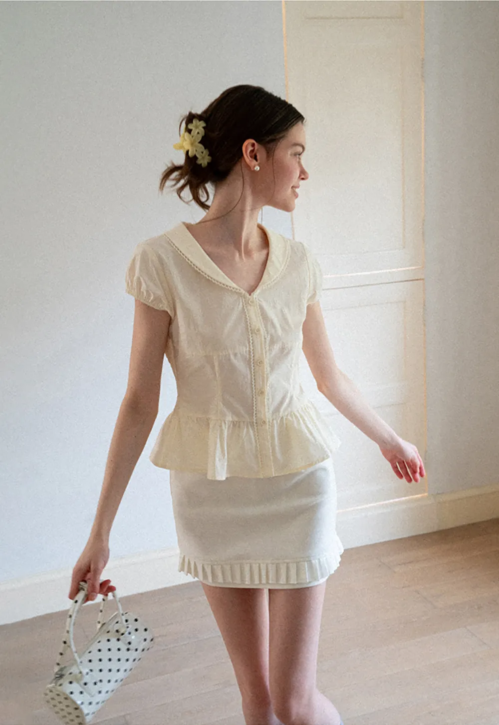 Puff Sleeve Peplum Top Shirt