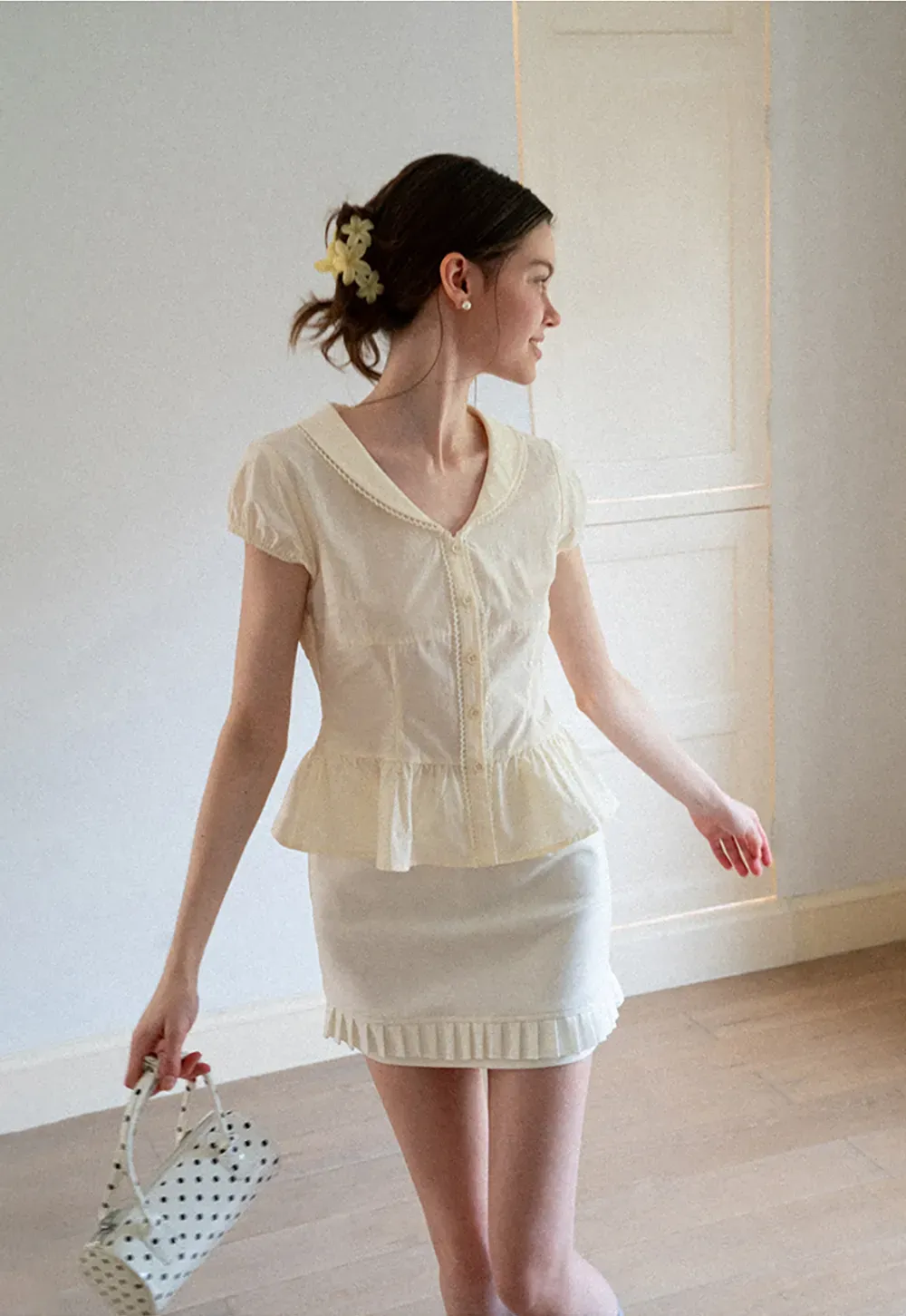 Puff Sleeve Peplum Top Shirt