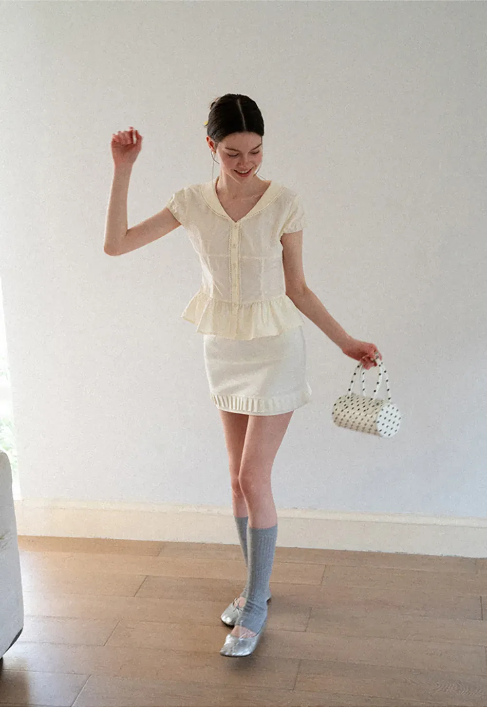 Puff Sleeve Peplum Top Shirt