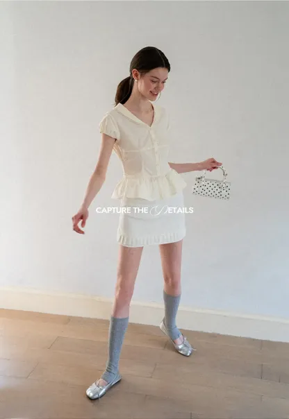 Puff Sleeve Peplum Top Shirt