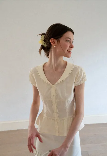 Puff Sleeve Peplum Top Shirt