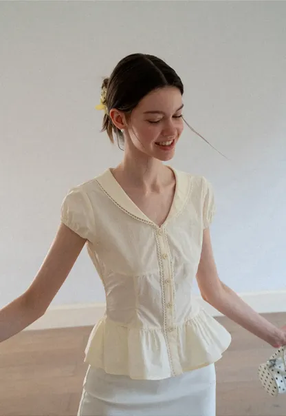 Puff Sleeve Peplum Top Shirt