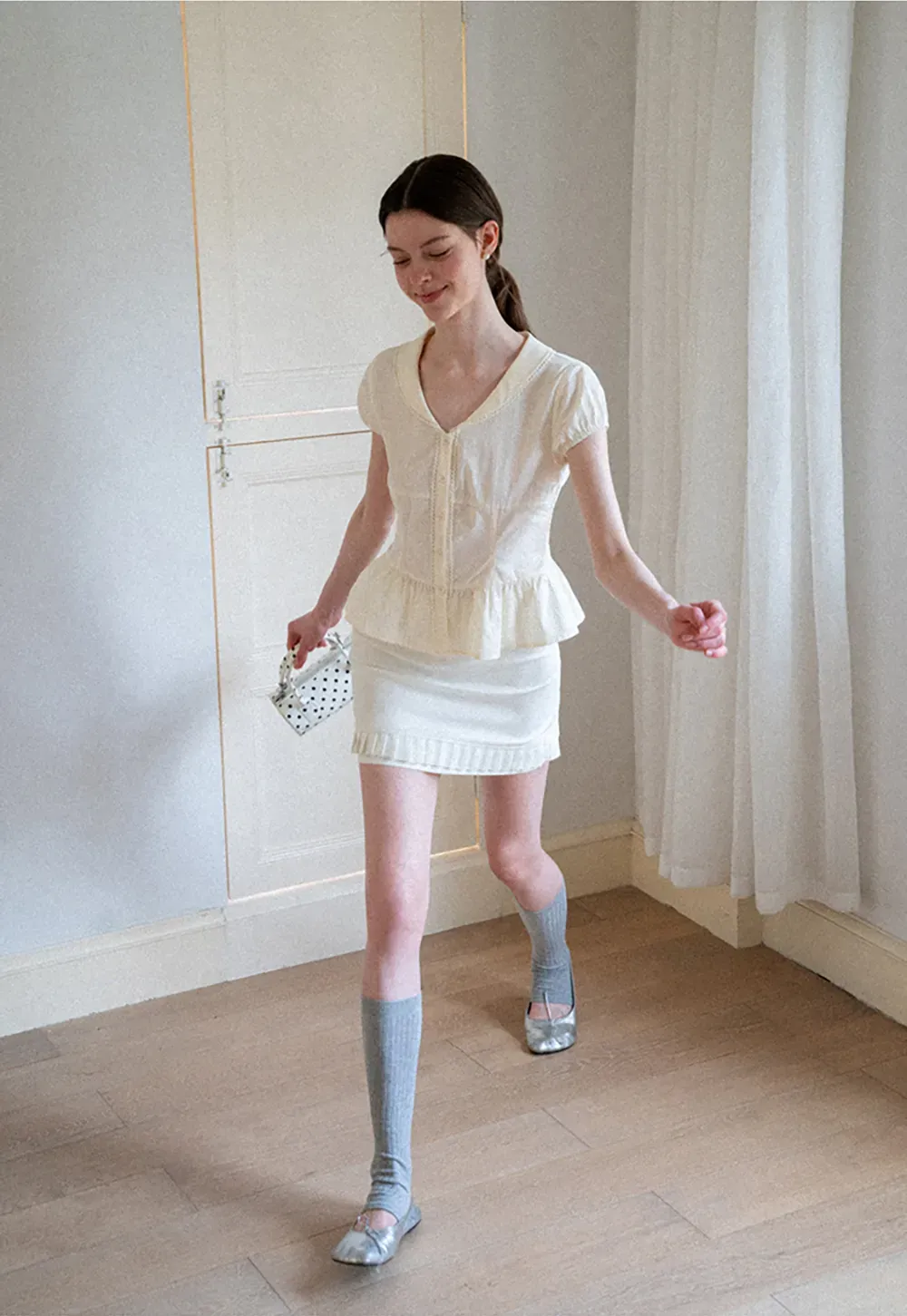 Puff Sleeve Peplum Top Shirt