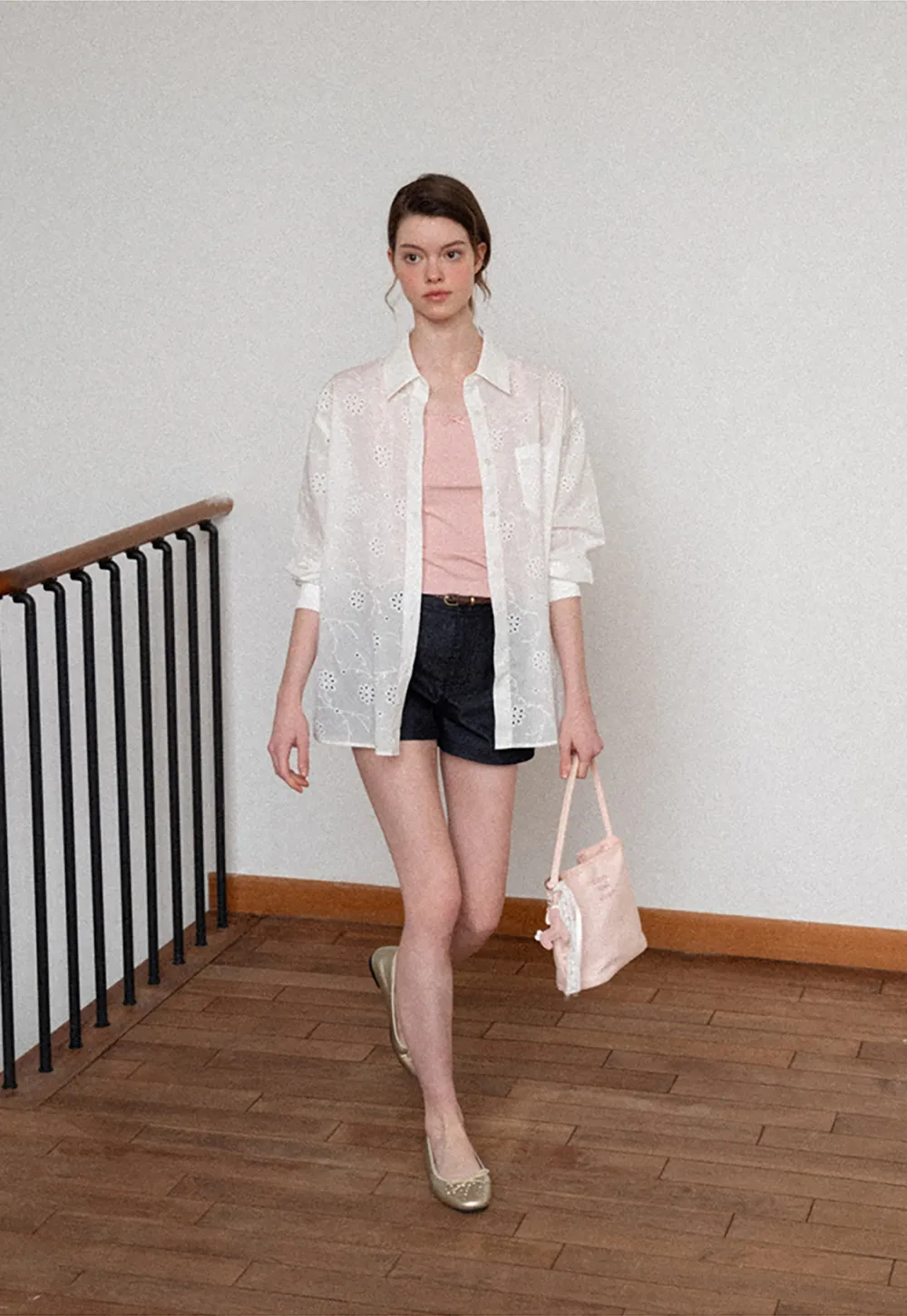 Eyelet Embroidered Button Down Shirt