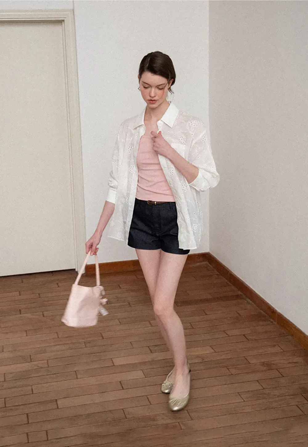 Eyelet Embroidered Button Down Shirt