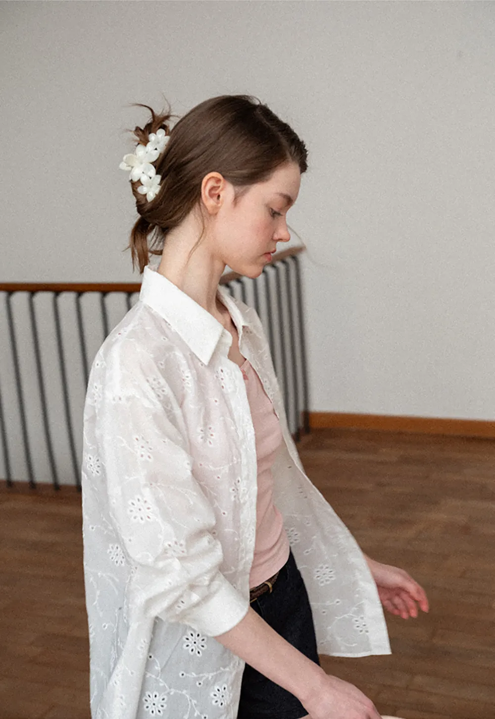 Eyelet Embroidered Button Down Shirt