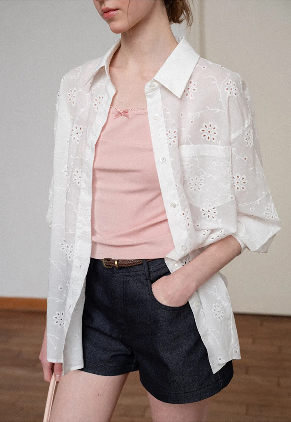 Eyelet Embroidered Button Down Shirt