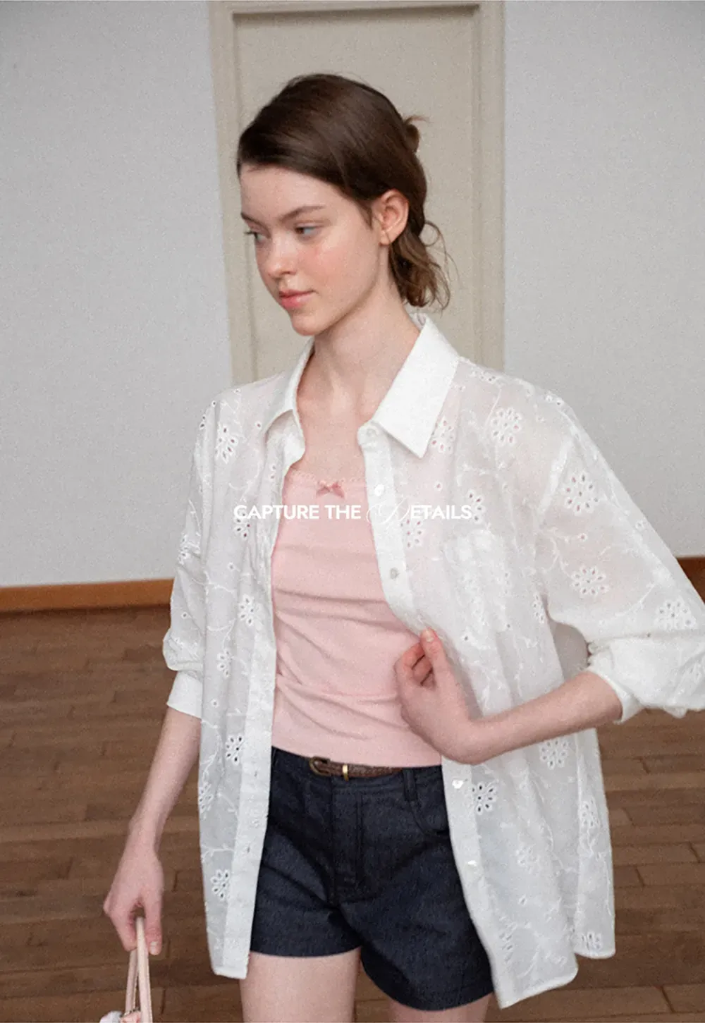 Eyelet Embroidered Button Down Shirt