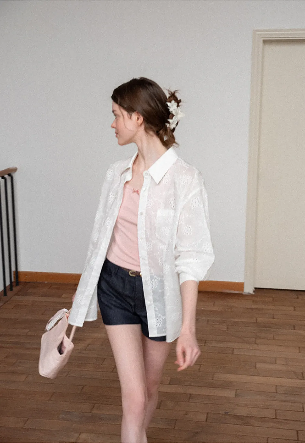 Eyelet Embroidered Button Down Shirt