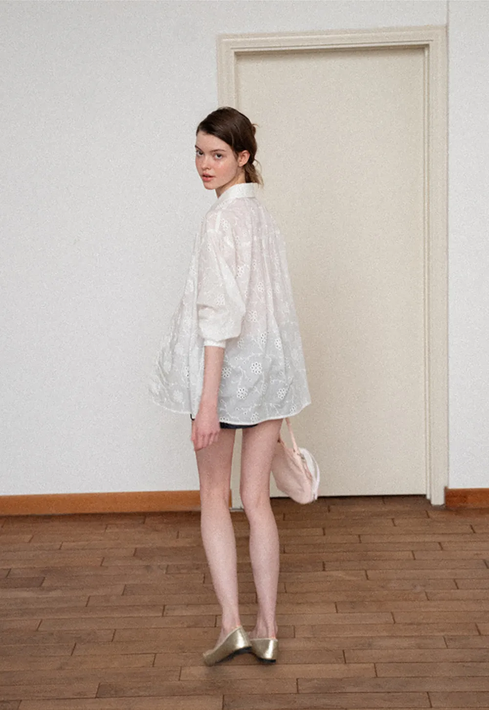 Eyelet Embroidered Button Down Shirt