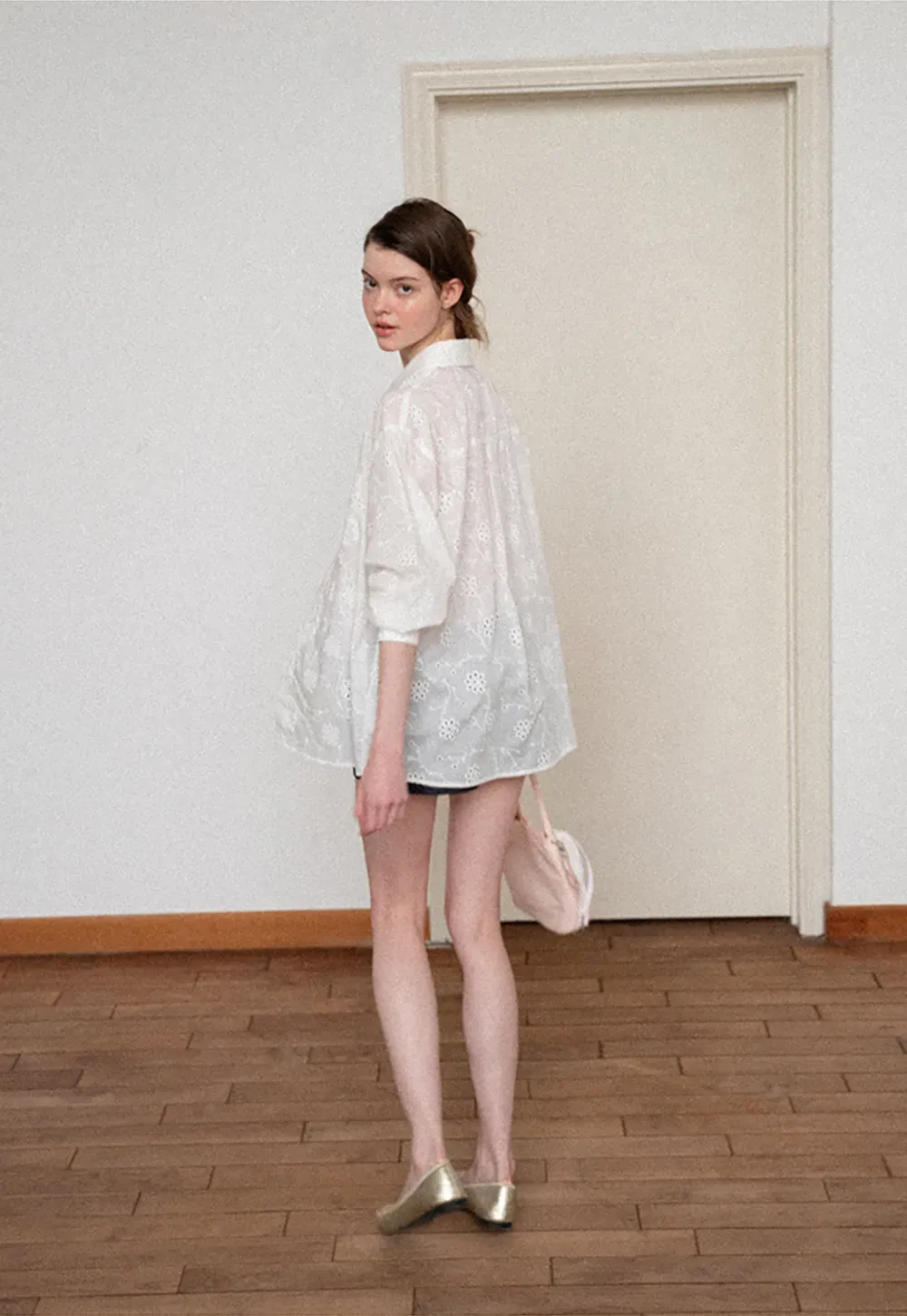 Eyelet Embroidered Button Down Shirt