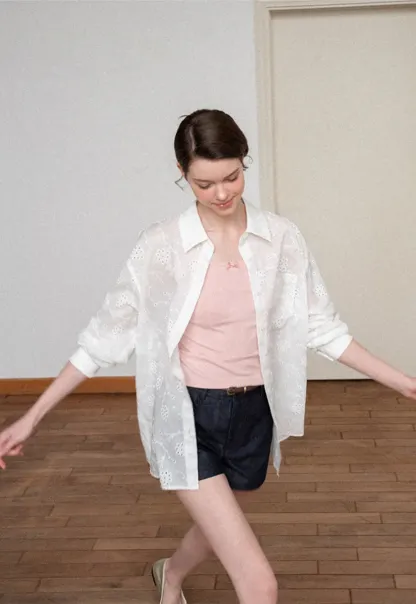 Eyelet Embroidered Button Down Shirt