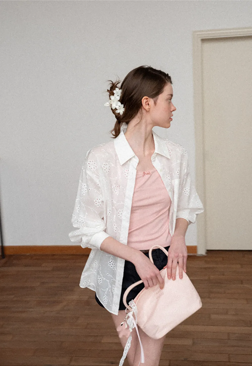 Eyelet Embroidered Button Down Shirt