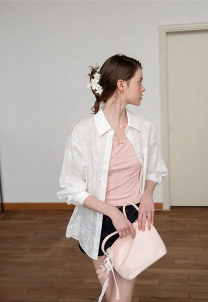 Eyelet Embroidered Button Down Shirt