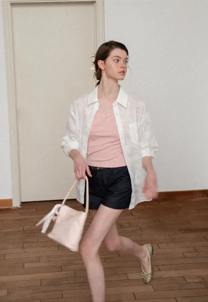 Eyelet Embroidered Button Down Shirt