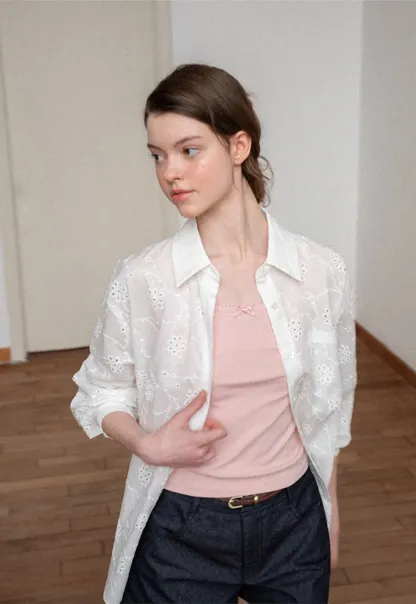 Eyelet Embroidered Button Down Shirt