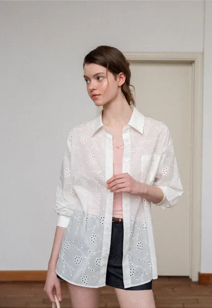 Eyelet Embroidered Button Down Shirt