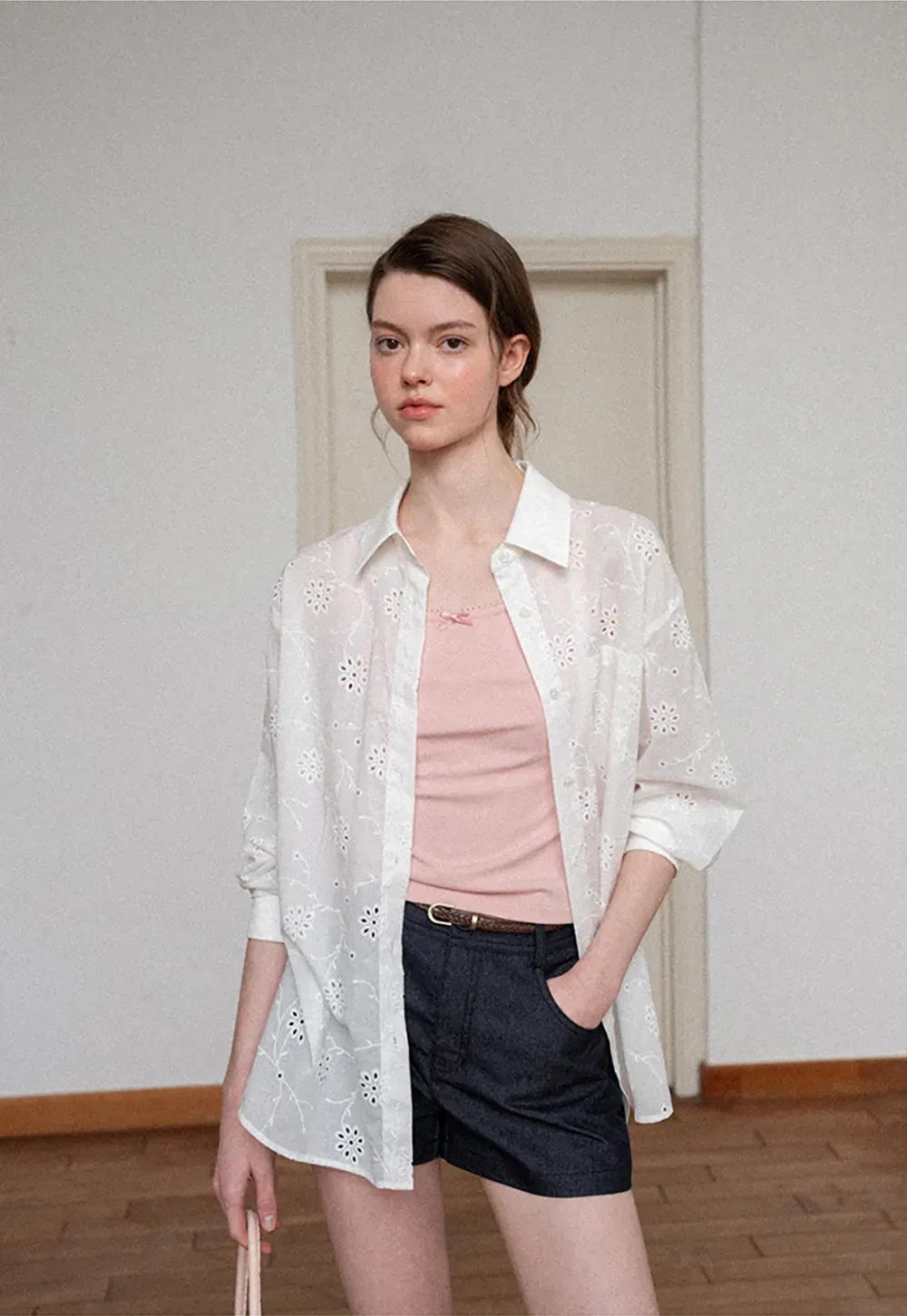 Eyelet Embroidered Button Down Shirt