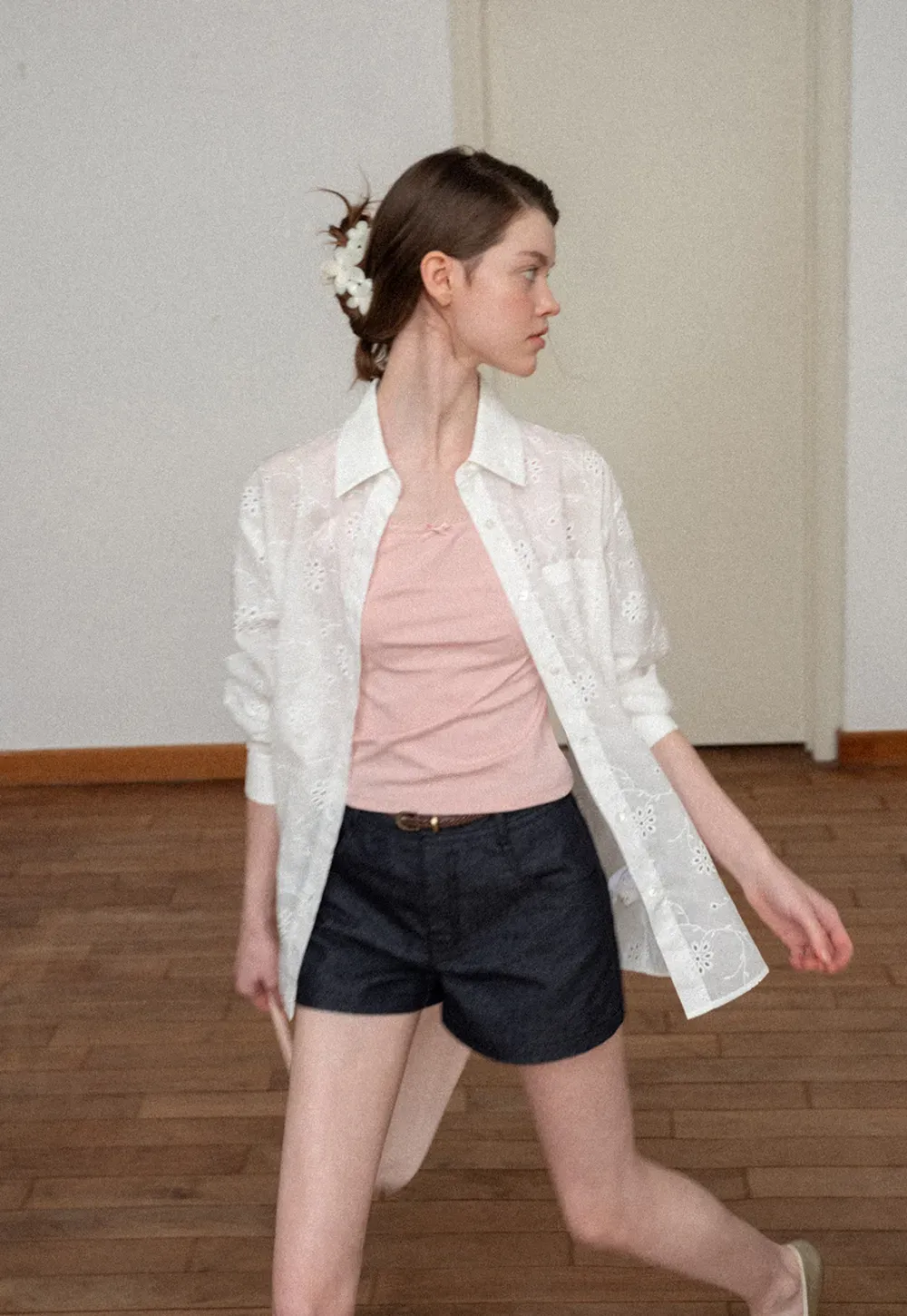 Eyelet Embroidered Button Down Shirt